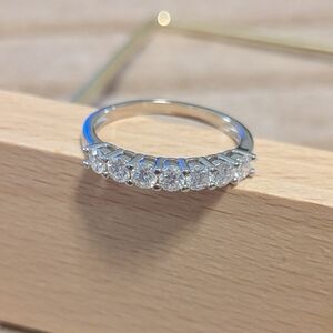 GRA Certified Moissanite Half Eternity Band | White Gold Plated | Size 8 Ring